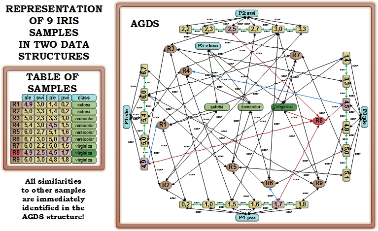 comparison of the classic table data structure to the associative graph data structure (AGDS)