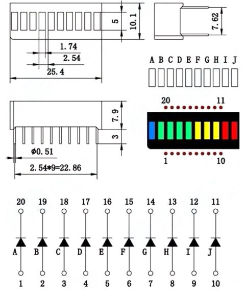 Schemat zastosowanego panelu 10-ciu diod LED