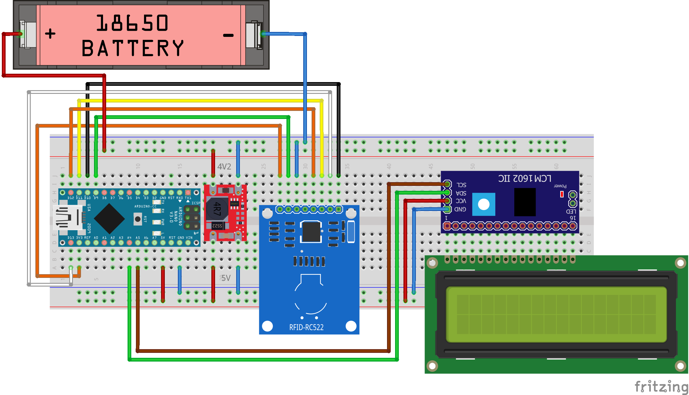 Schemat montażowy rejestratora RFID RC522 z LCD