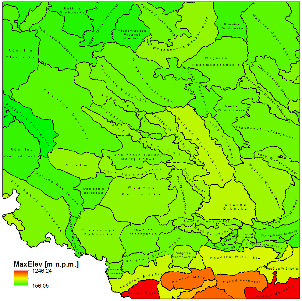 Maksymalne wysokości w mezoregionach