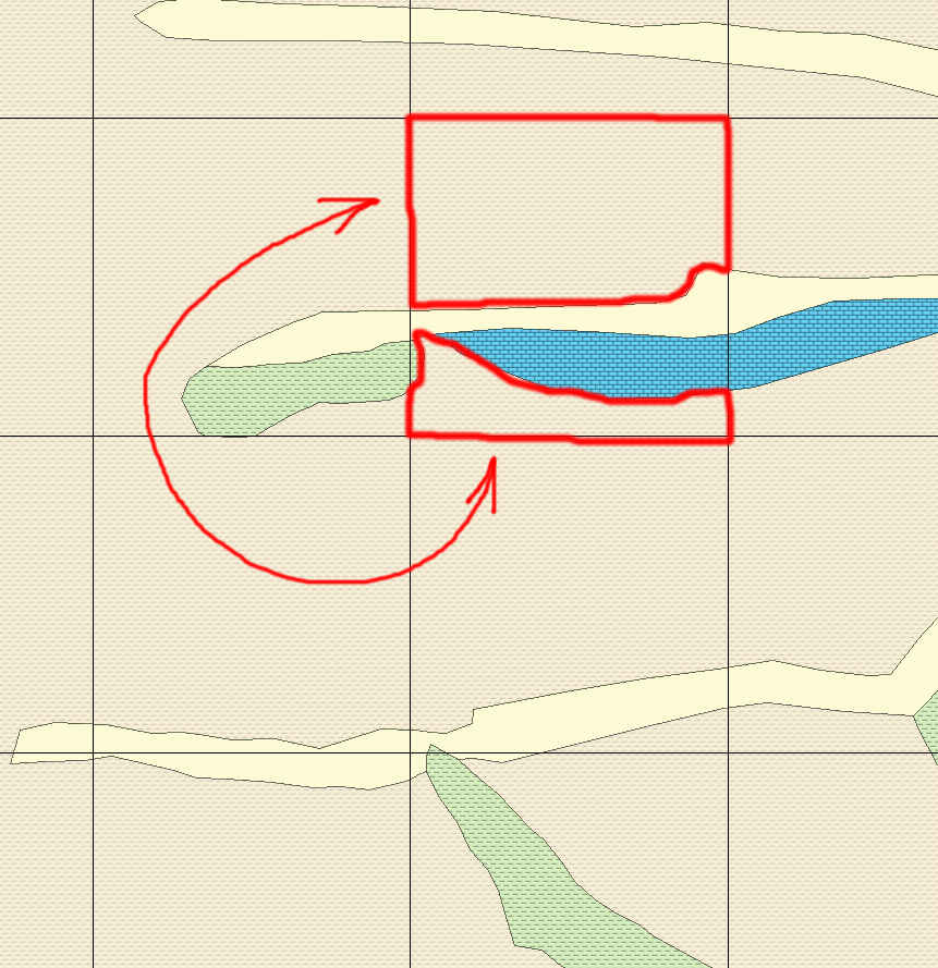 Fig. 5a. Dwa płaty jednego poligonu klasy geologia_litostratygrafia przypadające na przykładowe oczko klasy siatka (1)