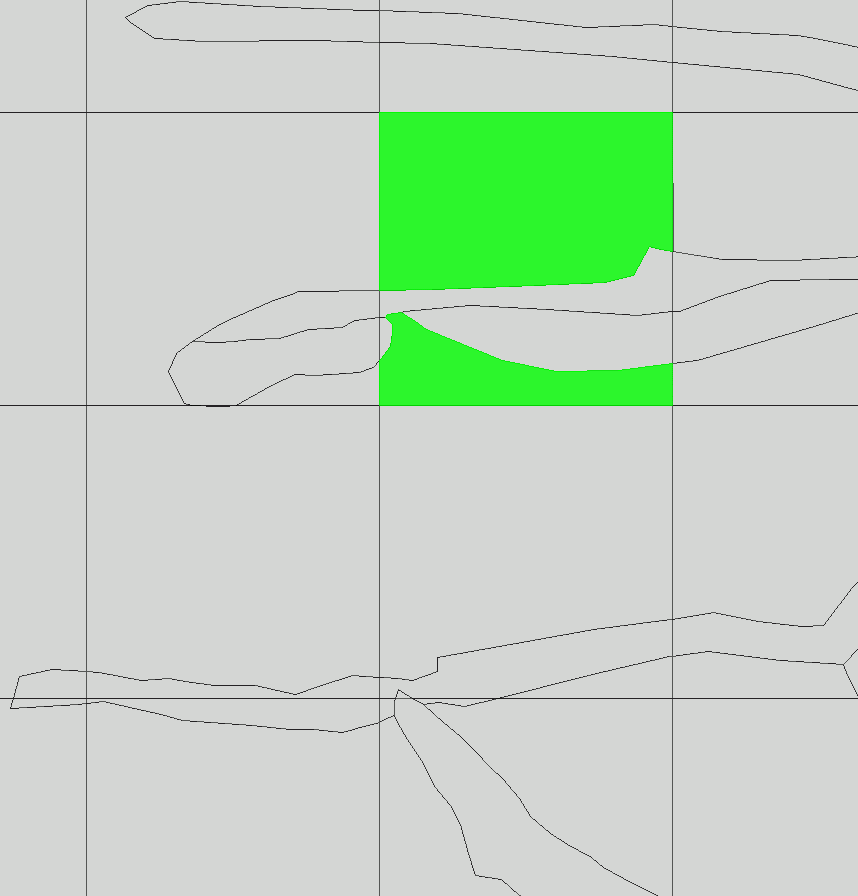 Fig. 5b. Dwa płaty jednego poligonu klasy geologia_litostratygrafia przypadające na przykładowe oczko klasy siatka (2)