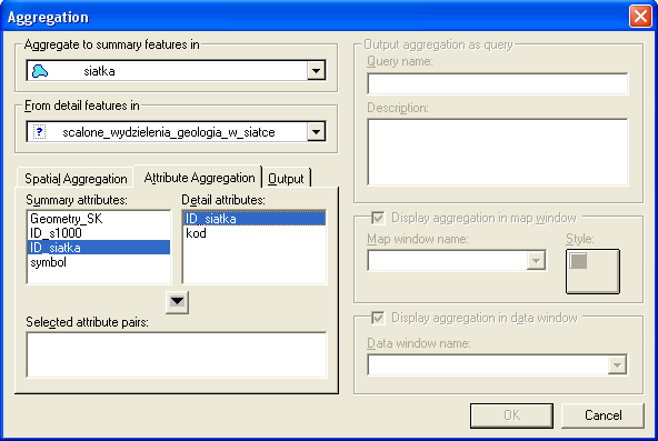 Fig. 9. Okno dialogowe Aggregation, zakladka Attribute Aggregation
