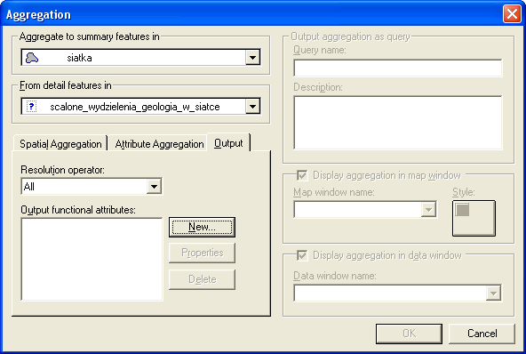 Fig. 11. Okno dialogowe Aggregation, zakladka Output