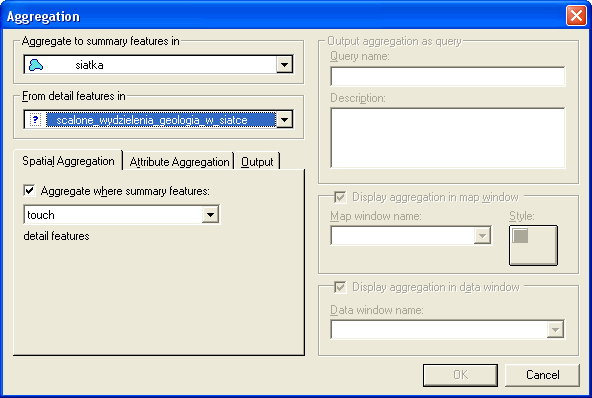 Fig. 8. Okno dialogowe Aggregation, zakladka Spartial Aggregation