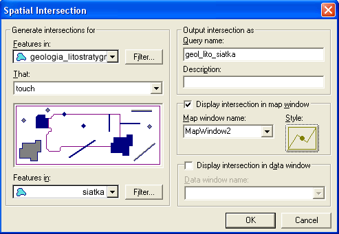 Fig. 5. Okno dialogowe Spartial Intersection