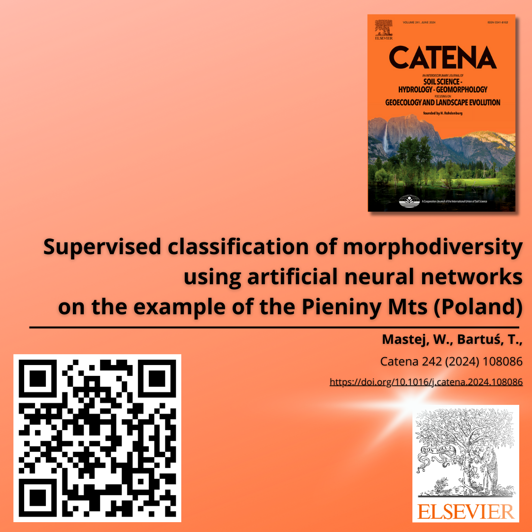 Mastej, W., Bartuś, T, 2024. Supervised classification of morphodiversity using artificial neural networks on the example of the Pieniny Mts (Poland). Catena 242. 108086