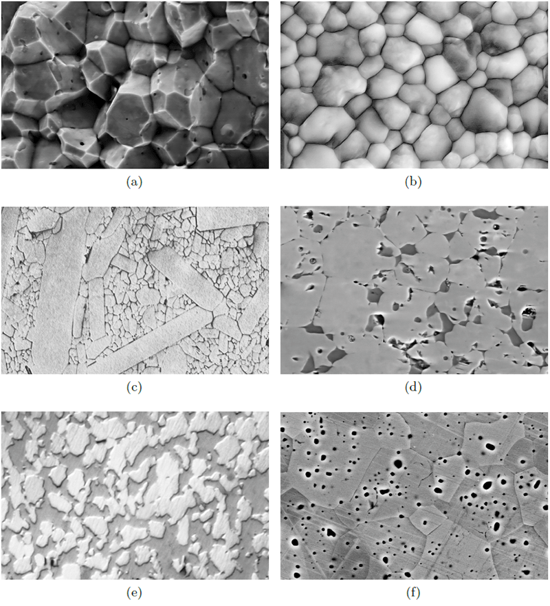 Przykłady mikrostruktury jedno- i ielofazowych tworzyw ceramicznych