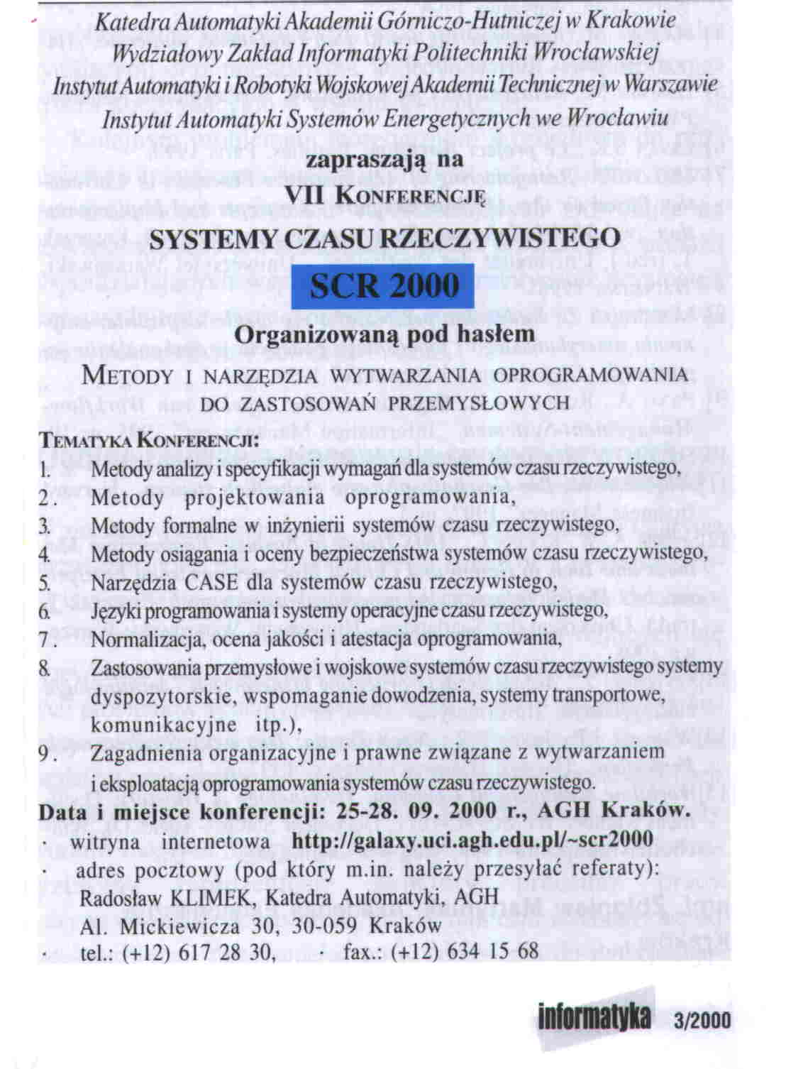 SCR 2000: informacje organizacyjne